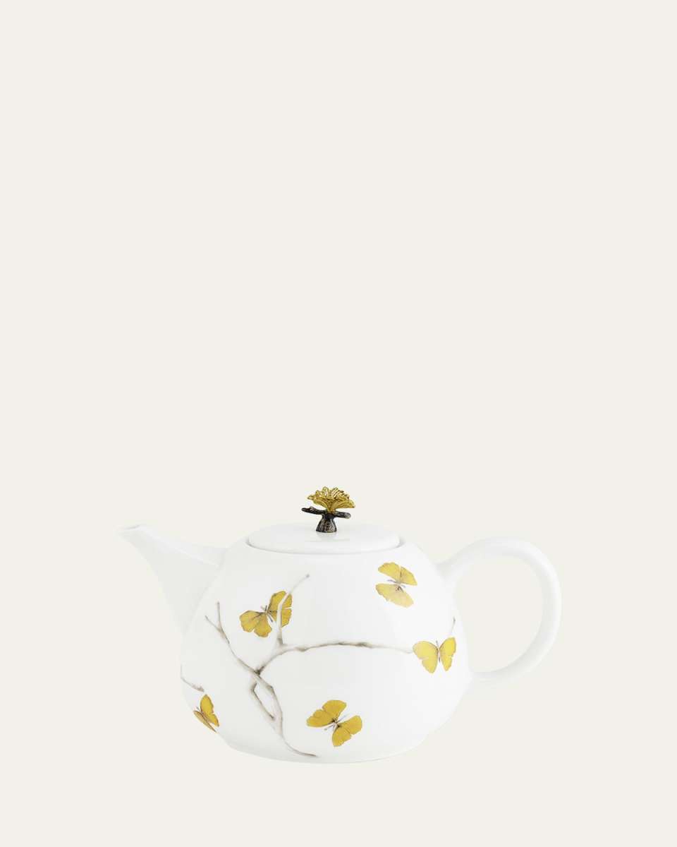 Butterfly Ginkgo Porcelain Teapot, 34 oz.